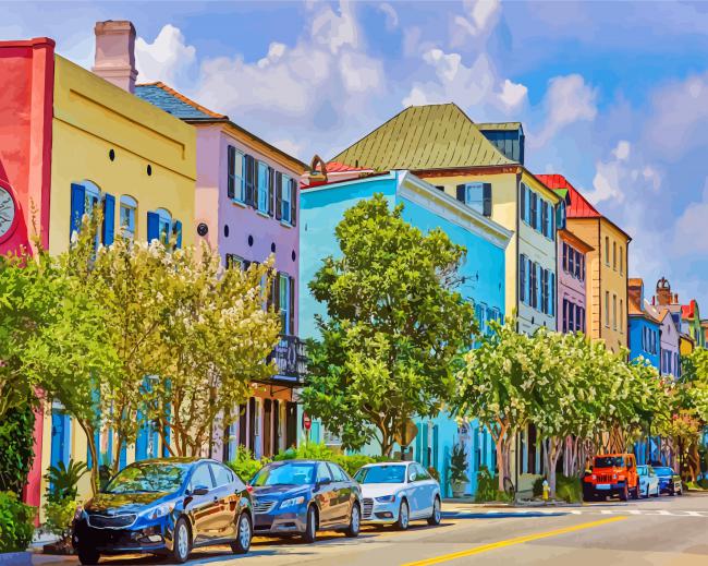 Rainbow Row In South Carolina paint by numbers