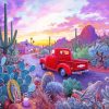Red Truck In Succulent Desert paint by numbers