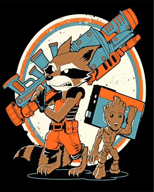 Rocket And Groot Illustration paint by numbers