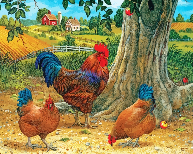 Roosters And Hens paint by numbers