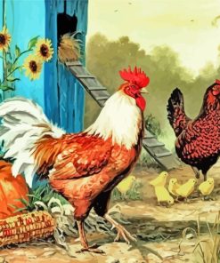 Roosters And Chicks paints by numbers