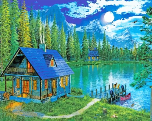 Rustic Forest Cabin paint by numbers