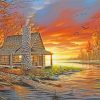 Rustic Lake Cabin paint by numbers