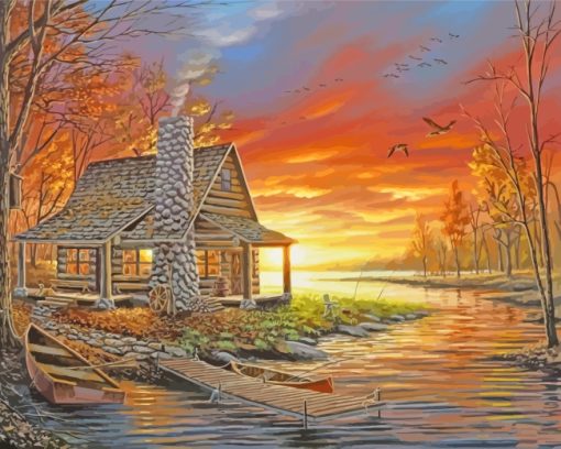 Rustic Lake Cabin paint by numbers