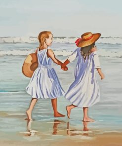 Sisters Holding Hands In Beach paint by numbers