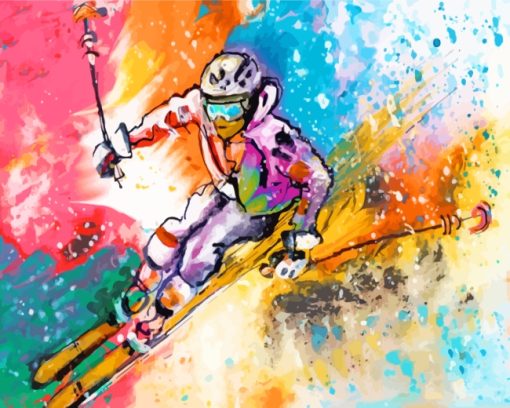 Skiing Colorful Art paint by numbers