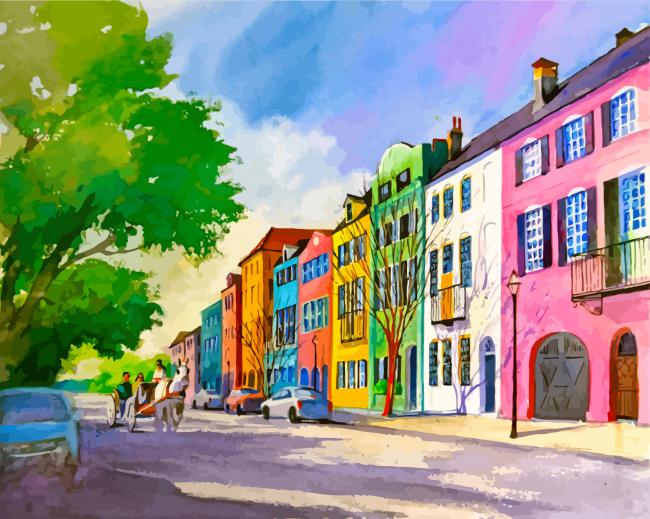 Rainbow Row Buildings In South Carolina paint by numbers