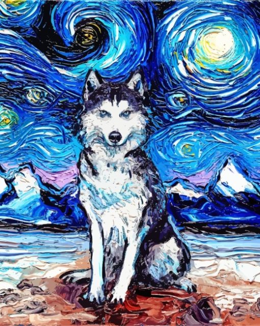 Starry Night Husky paint by numbers