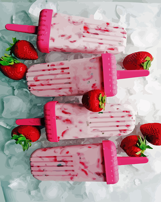 Popsicle Strawberry Fruit paint by numbers