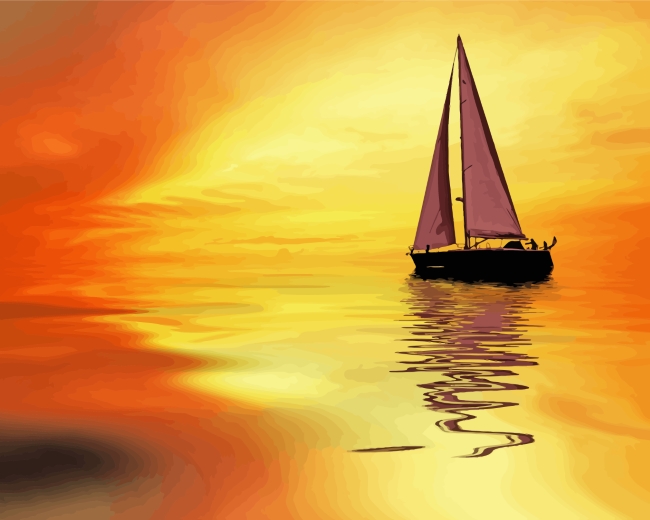 Sunset Sailboat Silhouette paint by numbers