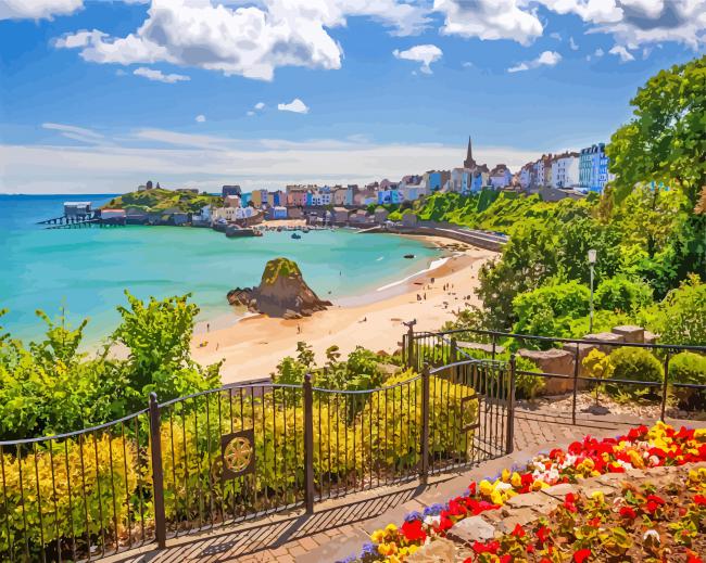 Tenby Beach And Park Pembrokeshire Wales UK paint by numbers