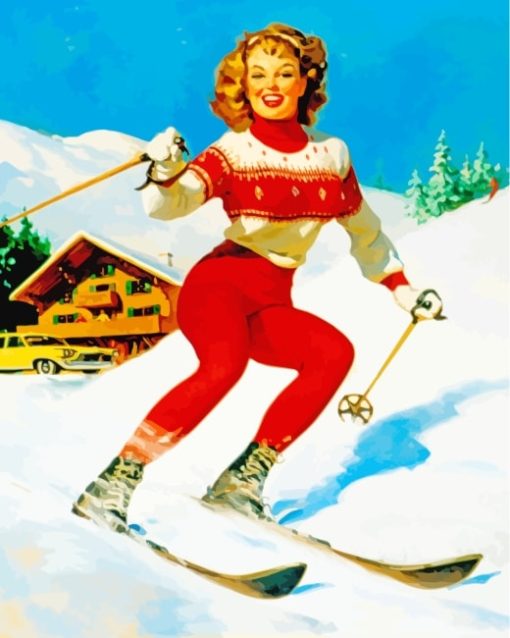 Vintage Woman Skiing paint by numbers