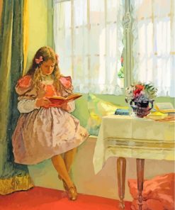 Young Girl Reading By Window paint by numbers