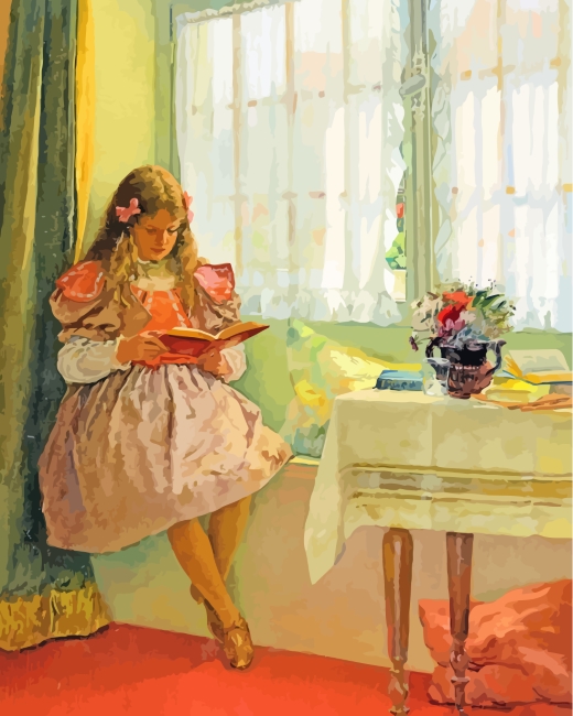 Young Girl Reading By Window paint by numbers