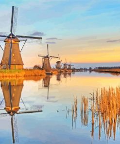 Aesthetic Windmills at Kinderdijk paint by numbers