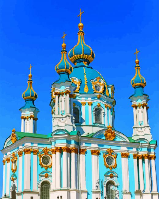 Aesthetic Saint Andrew's Church Kiev paint by numbers