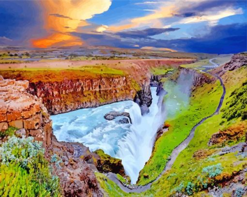 Gullfoss Waterfall Iceland paint by numbers