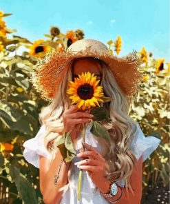 Blond Girl And Sunflowers paint by numbers