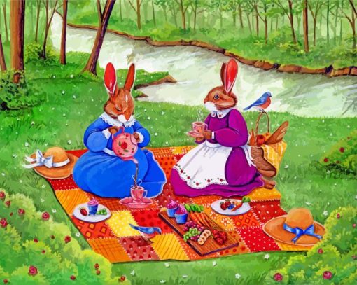 Easter Bunnies In Picnic paint by numbers