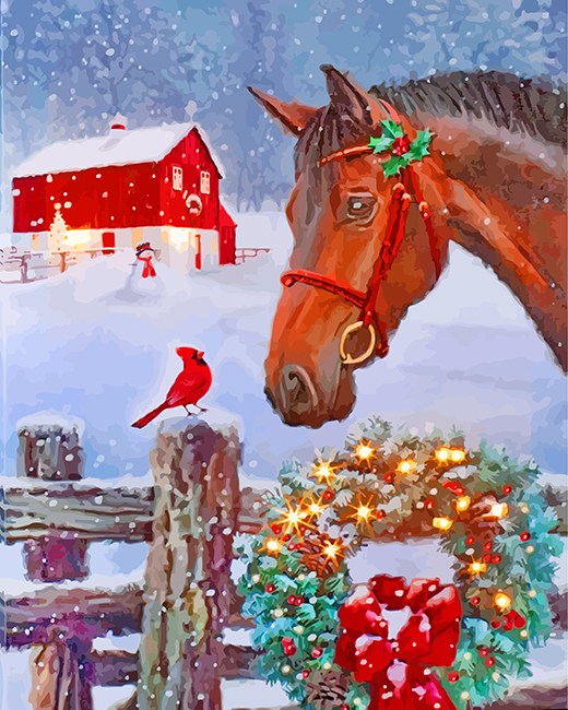 Christmas Horse Scene paint by numbers