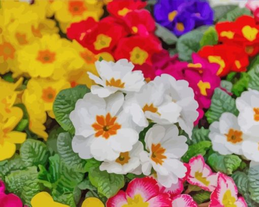 Colorful Primroses paint by numbers