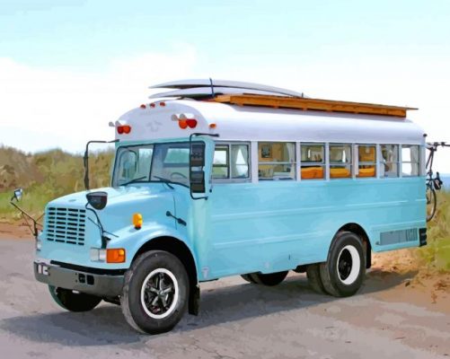 Old Blue Country Bus-paint-by-numbers