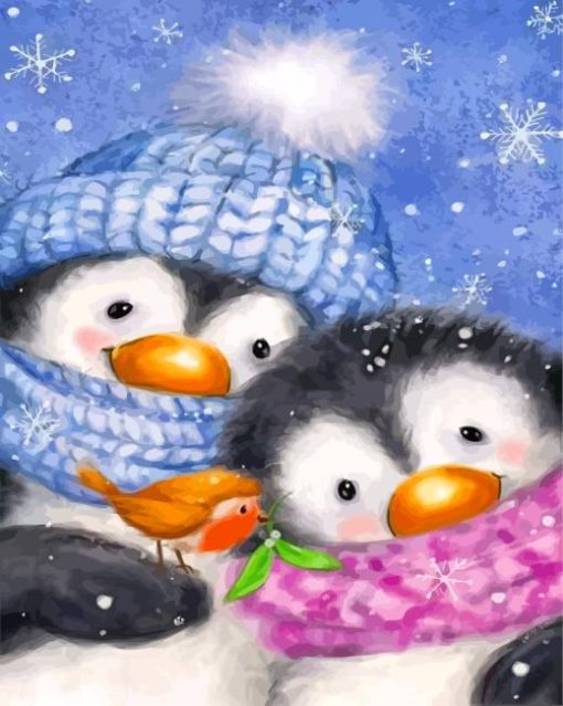 Cute Penguin Couple paint by numbers