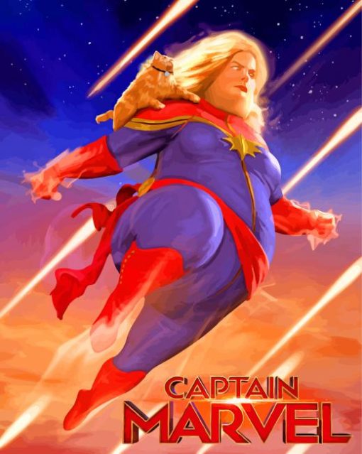 Fat Captain Marvel And Her Cat Cartoons paint by numbers