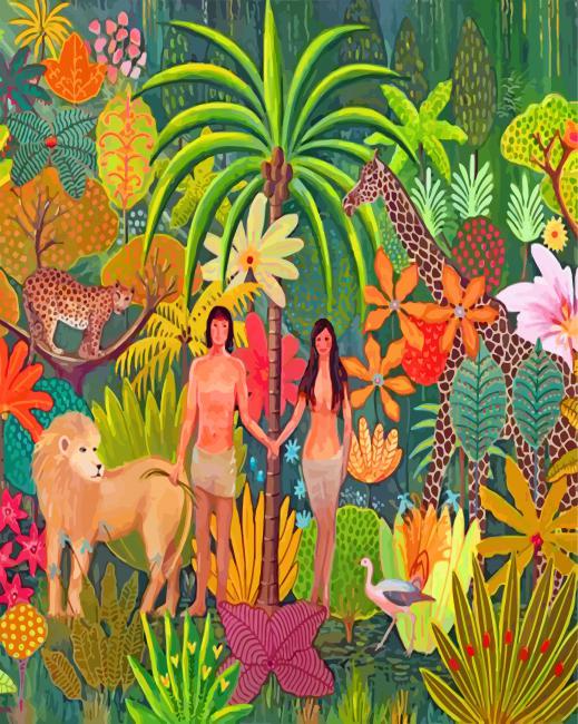 Adam And Eve Inside Garden Of Eden-paint-by-numbers