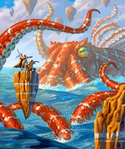 Kraken Fighting With Warriors paint-by-number