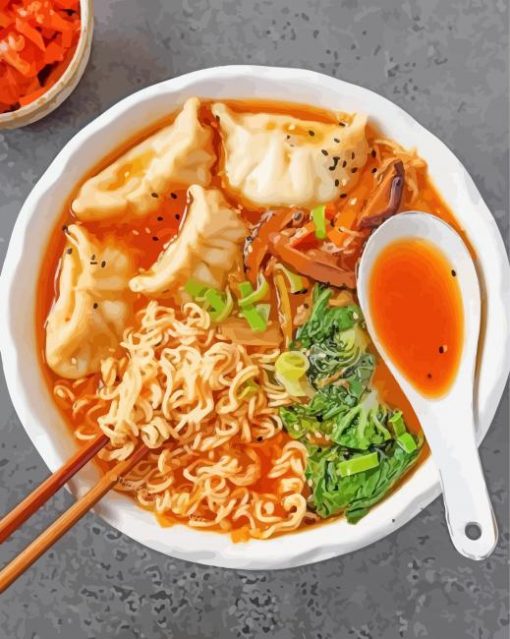Korean Noodles With Chinese Dumplings paint by numbers