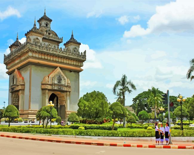 Laos Patuxay Monument paint by number