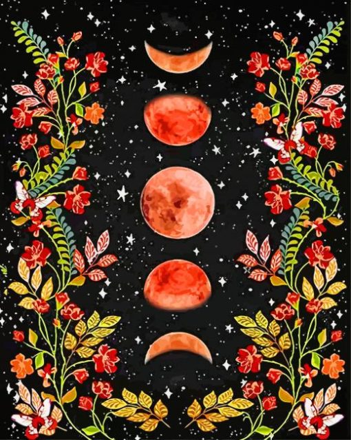 Floral Moon Phases Tapestry paint by numbers