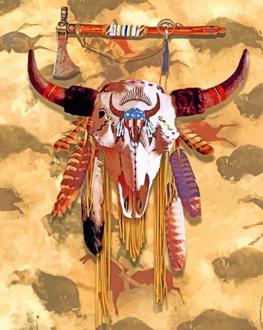Native Buffalo Skull paint by numbers