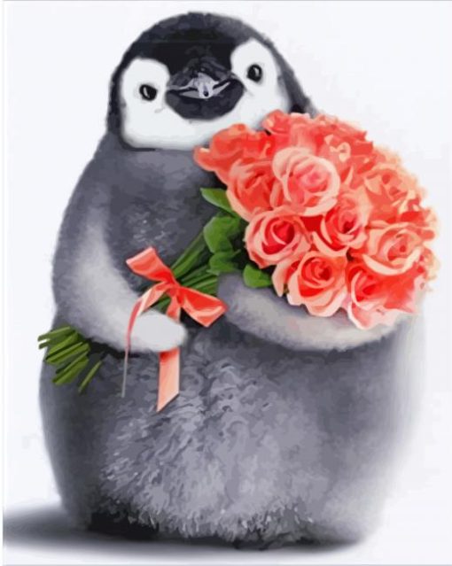 Penguin Holding Flowers paint by numbers
