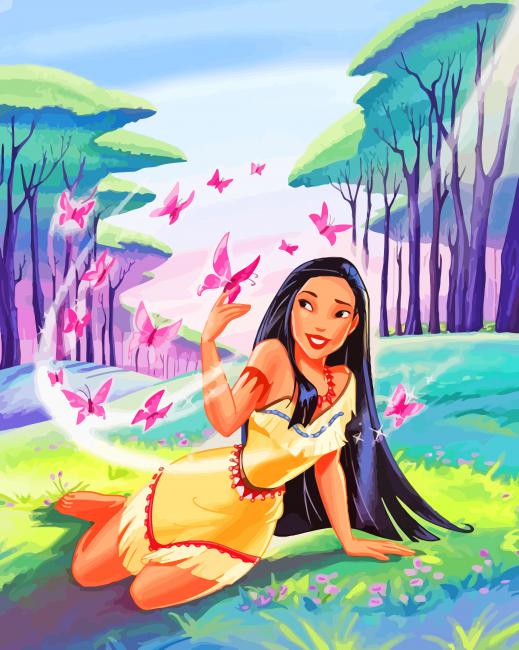 Cute Pocahontas And Butterflies paint by numbers