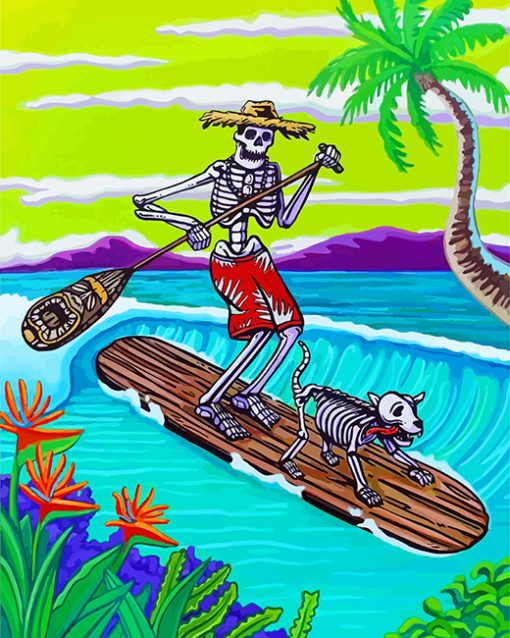 Skeleton Surf Paddle Boarding paint by numbers