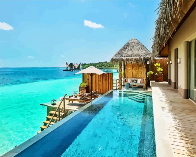 Water Villa With Pool Outdoor Maldives paint by numbers