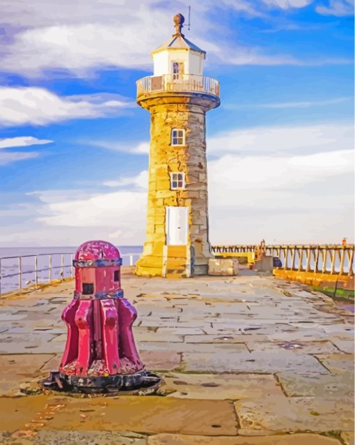 Whitby Abbey Lighthouse Harbour paint by numbers
