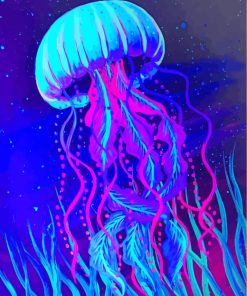 Blue Pink Neon Jellyfish paint by numbers