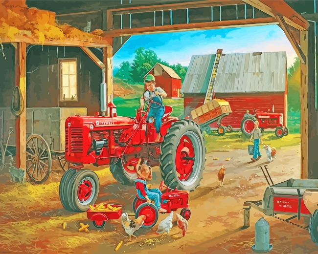 Boy On Tractor - Paint By Number - Paint by Numbers for Sale