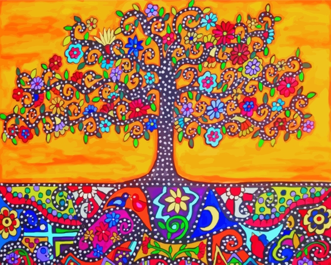Colourful Folk Tree paint by numbers