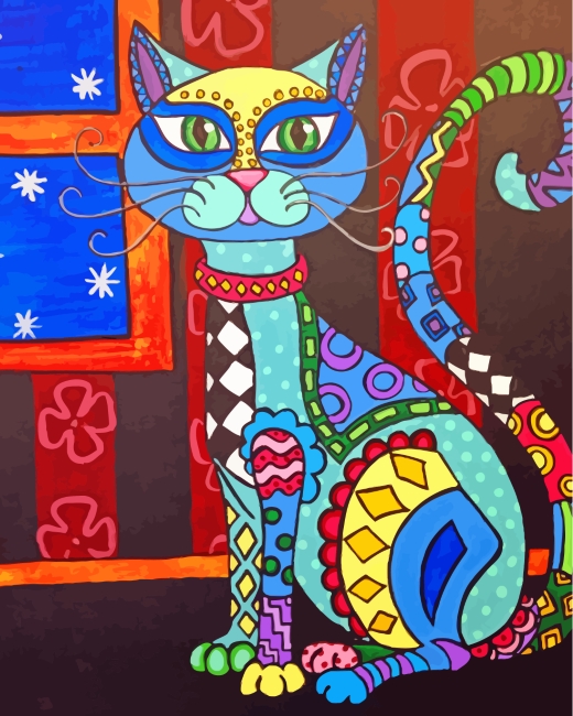 Folk Cat - Paint By Number - Paint by Numbers for Sale