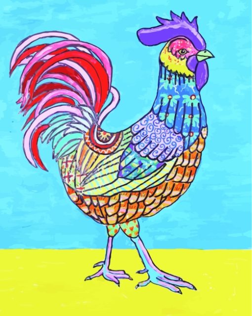 Folk Rooster Bird paint by numbers