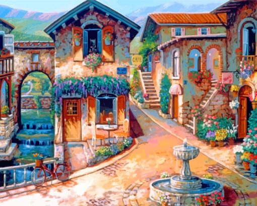 Fountain Village paint by numbers