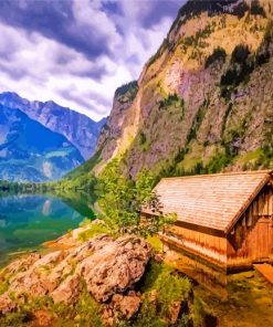 Germany Bavaria Mountains Lake House paint by numbers