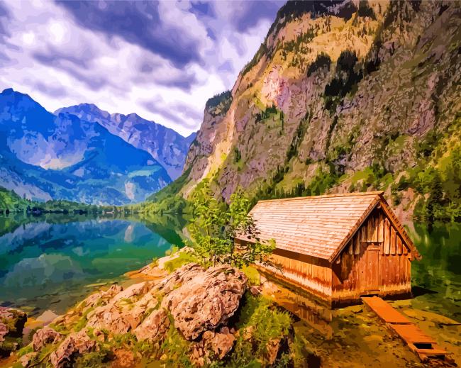 Germany Bavaria Mountains Lake House paint by numbers