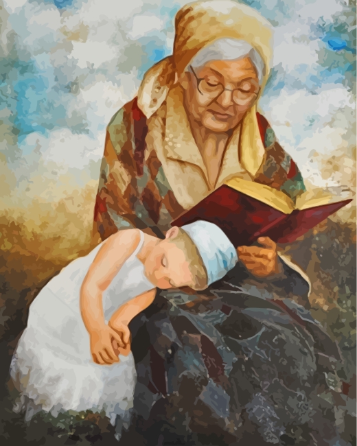 Grandma With Kid - Paint By Number - Paint by Numbers for Sale