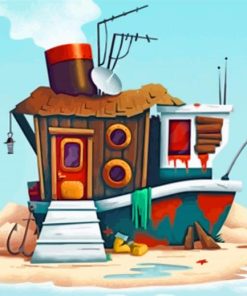 House Boat Illustration paint by numbers