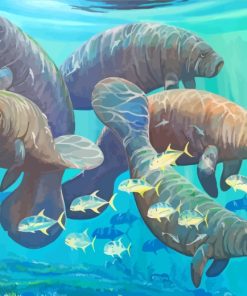 Manatee And Fish In The Sea paint by numbers